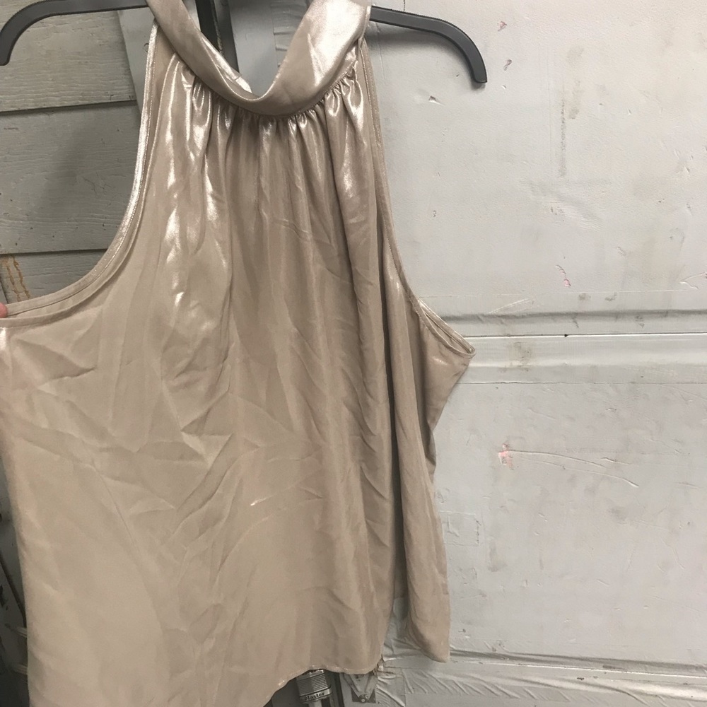 My sister’s too extravagant for her Metallic cowl neck tie back sleeveless